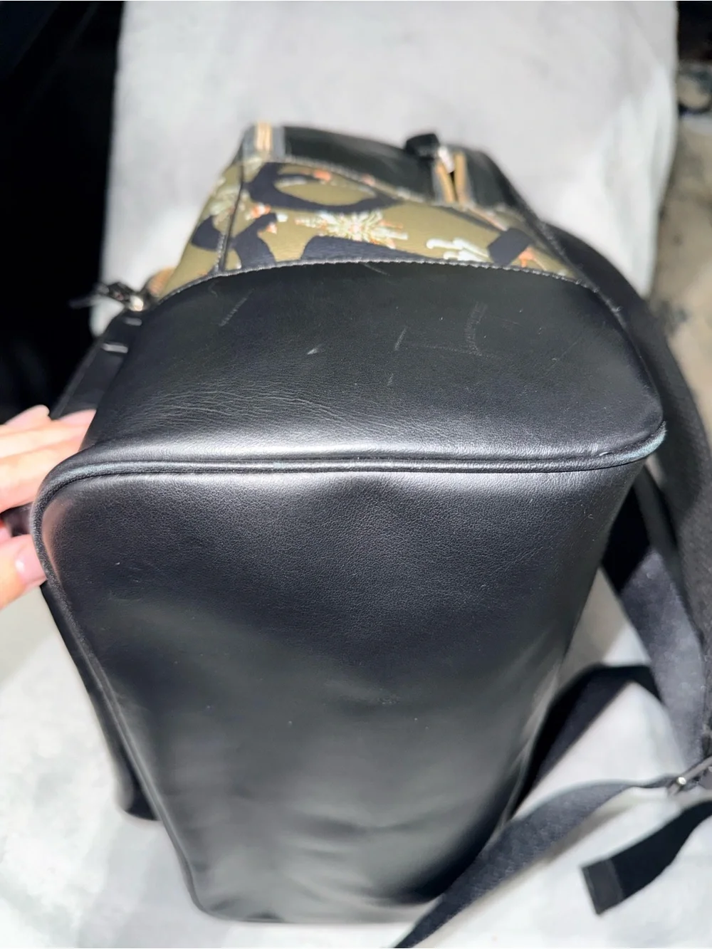 Coach Olive Green and Black Canvas & Leather Signature Backpack